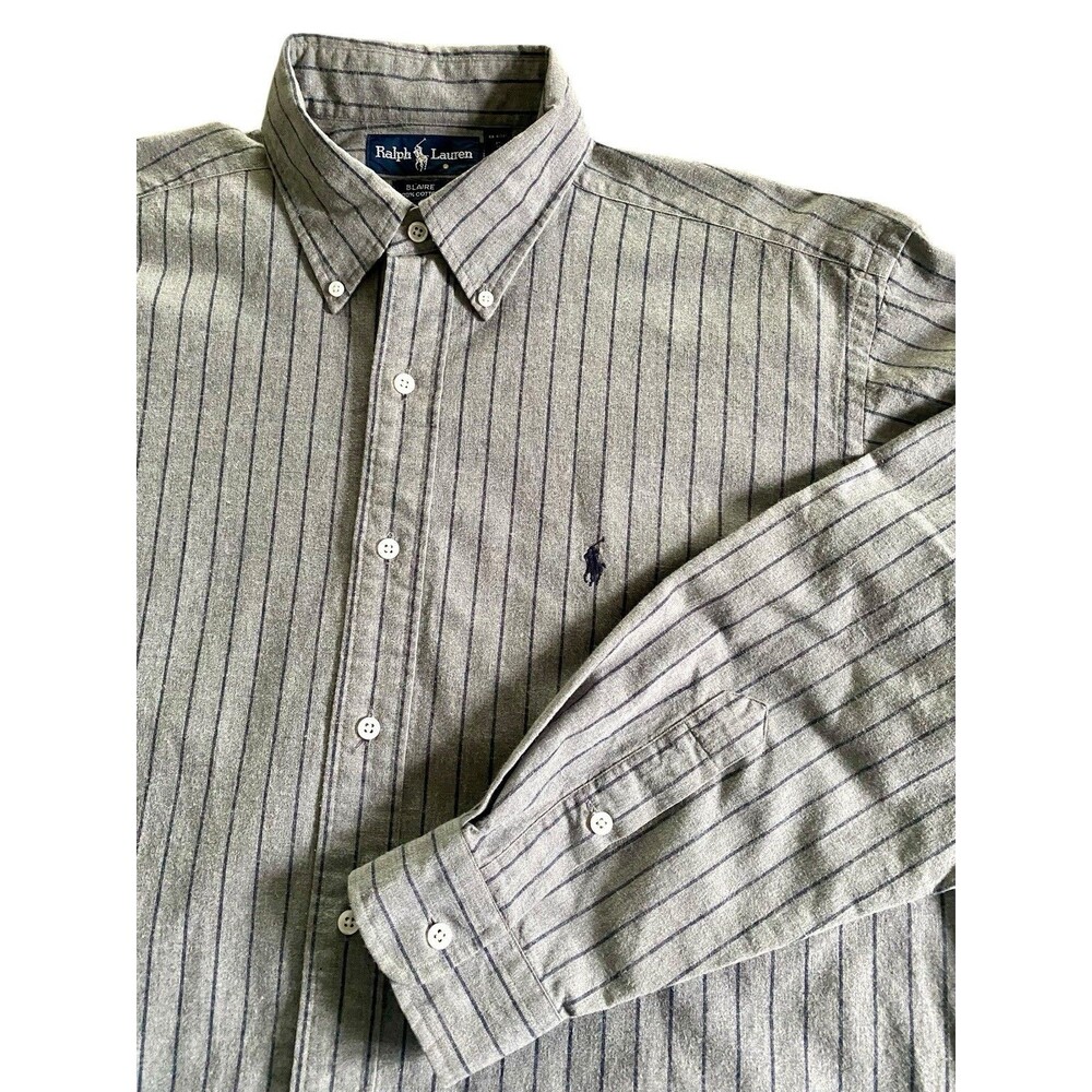 Ralph Lauren Shirt Long Sleeve Blaire L Gray Black Striped Cotton Button-Up